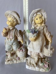 Set Of 2 Resin Statues: 9x4 Boy With Lamb And Girl With Goat