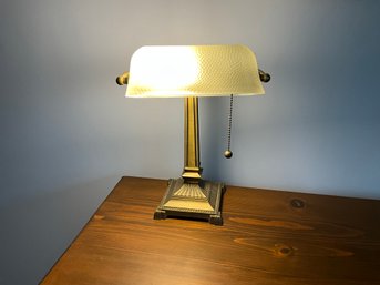 Hampton Bay Banker Desk Lamp Antique Brass Finish Frosted Hammered Glass Shade