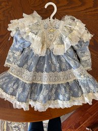 Bebe Victorian Blue Baby Doll Dress 17 Length, Lace18 Mos