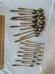 Oneidacraft Deluxe Stainless Steel Flatware EMBER GLOW 12 Cocktail Forks And 12 Iced Tea Spoons