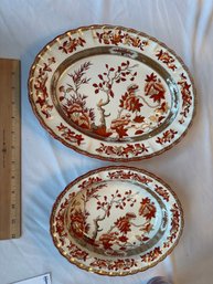 Vintage Set Of 2 England Spode COPELAND INDIA TREE Fine Bone China Scalloped Oval Serving Platters