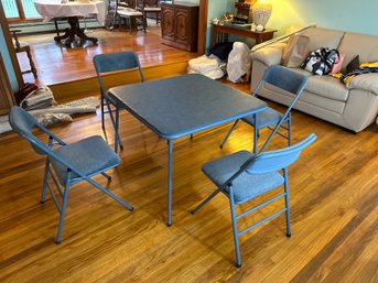 34x34 X 24 High Ez Folding Card Table And Four Cushioned Folding Chairs In Great Condition Stores Anywherek