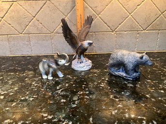 Lot Of Vintage Animals ROYAL CROWN Bald Eagle Ceramic Made In Japan Elephant Soapstone Bear