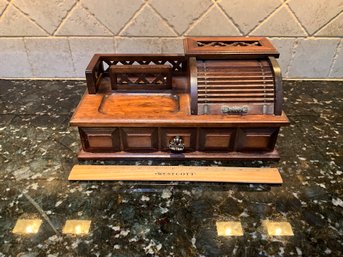 Mid Century Wooden Roll Top Chest Valet, Wallet, Keys, Phone