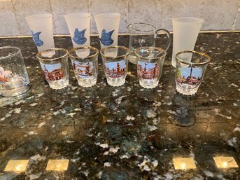 5 Original 1950's Vintage Shot Glasses 1950's London Landmarks 3 Princess Cruises Shot Glasses And More