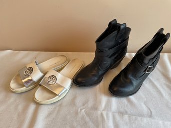 2 Pairs Women's Slip On Shoes And Black Leather Ankle Boots Size 8 1/2
