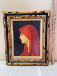 Wood Framed Print Of Saint Fabiola, Lady With Red Scarf - Jean/jacques Henner  23' X  19'