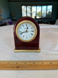 MOVADO Burl Wood Mahogany Finish Mantle Or Desk Clock