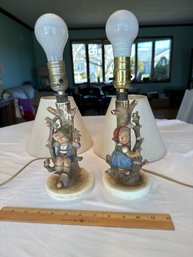 Vintage Pair Of 11 Inch Hummel Goebel Apple Tree Boy & Girl Figurine Lamps 229 & 230