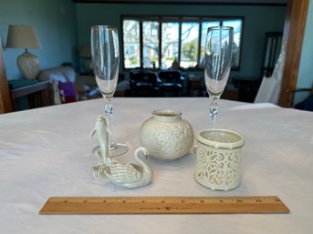 Lennox Lot, Dolphin, Swan, Votive Holder, Small Vase, 2 Champagne Glasses