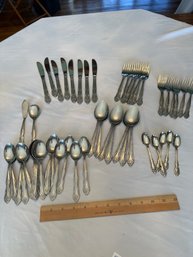 Vintage Rogers Stainless Silverware Flatware Set Plus 2 Serving Pieces, And Oneida Demitasse Spoons