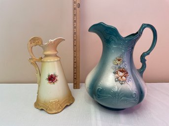 Ceramic Pitcher 10', Covered Pot And Glass Bowl