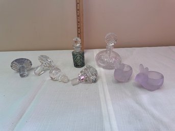 Glass Bottle Stoppers Small Bottles And Two Glass Rabbit Tea Light Holders