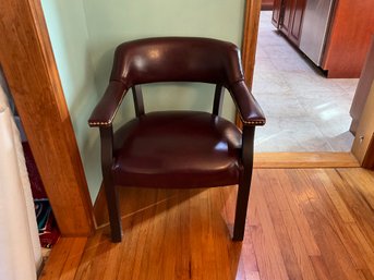 Upholstered Nailhead Captains Arm Chair Studded Red Office Chair