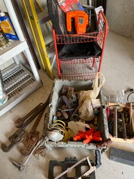 Large Lot Of Old Tools: Electric Drill, Miter Saw, B&D Var Speed Jigsaw, Wrenches Hole Saw Kit Doorknobs Carts