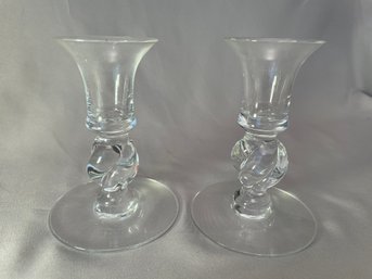 Pair Orrefors Candlestick Holders For Tiffany & Co, Tapers