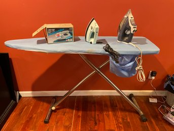 Ironing Board And 2 Irons Proctor Silex I1300 And Rowenta Pro Master