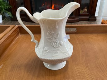 Vintage Lenox 1934-1953 8 Inch Pitcher With White On White Rose Pattern