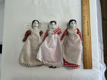 Lot Of 3 Vintage Antique 7 Inch Prairie Porcelain Dolls,