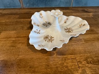 Vintage Spode Beaumont Bone China 3 Section Nut Candy Dish In White And Gold