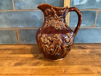 Arthur Wood England Large Pitcher, Brown Embossed Drinking  Pitcher, Willie Brewed A Peck Of Malt