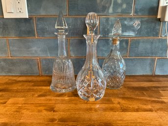 3 Vintage Cut Crystal And Cut Glass Decanters Glass