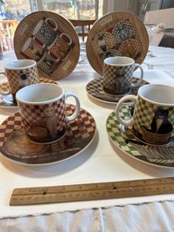 Vintage Country Kitty Set 4 Plates And Mugs By David Carter Brown Checkerboard Kitty Plates In Original Boxes