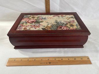 Vintage Tapestry Framed Top Wood Jewelry Box Mirrored,  Hinged 126