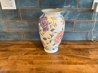 Pretty Large Vintage Chinese Handpainted Ceramic Vase, Vintage, Floral Design,