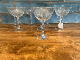 8 Beautiful Vintage Tiffin Hand Made Etched Tall Sherbets Or Champagne Glasses - Never Used