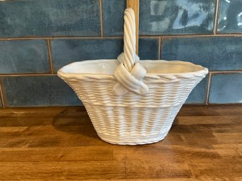 Vintage White Hand Made In Italy Glazed Ceramic Basket Made For Gumps