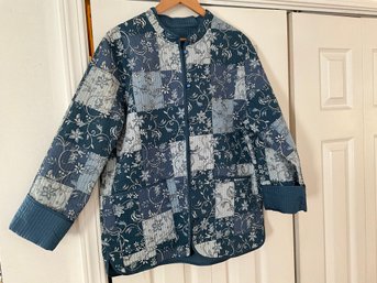 Blair Womens Jacket Sz Medium Blue Floral Reversible Button Up Embroidered Vintage Perfect For Spring