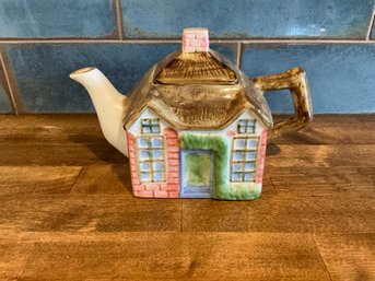 Vintage Ceramic Cottage Tea Pot Kettle Pottery Porcelain Pink House