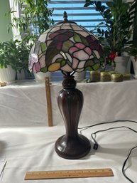Vintage Floral Leaded Stained Glass Tiffany Style Lamp Lily Pad Base