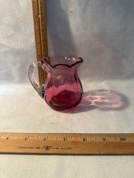 Vintage Blown Cranberry Glass Mini Vase Ewer Pitcher Applied Handle