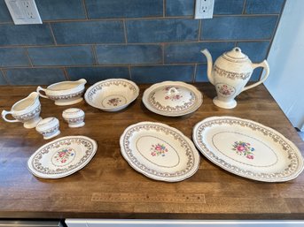 Vintage Mid Century Floral With Gold Accents Serving Pieces And Partial Teapot Set See Photos