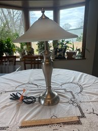24 Deco Torchiere Table Lamp-Stainless Steel-16 Frosted Hobnail Glass Shade
