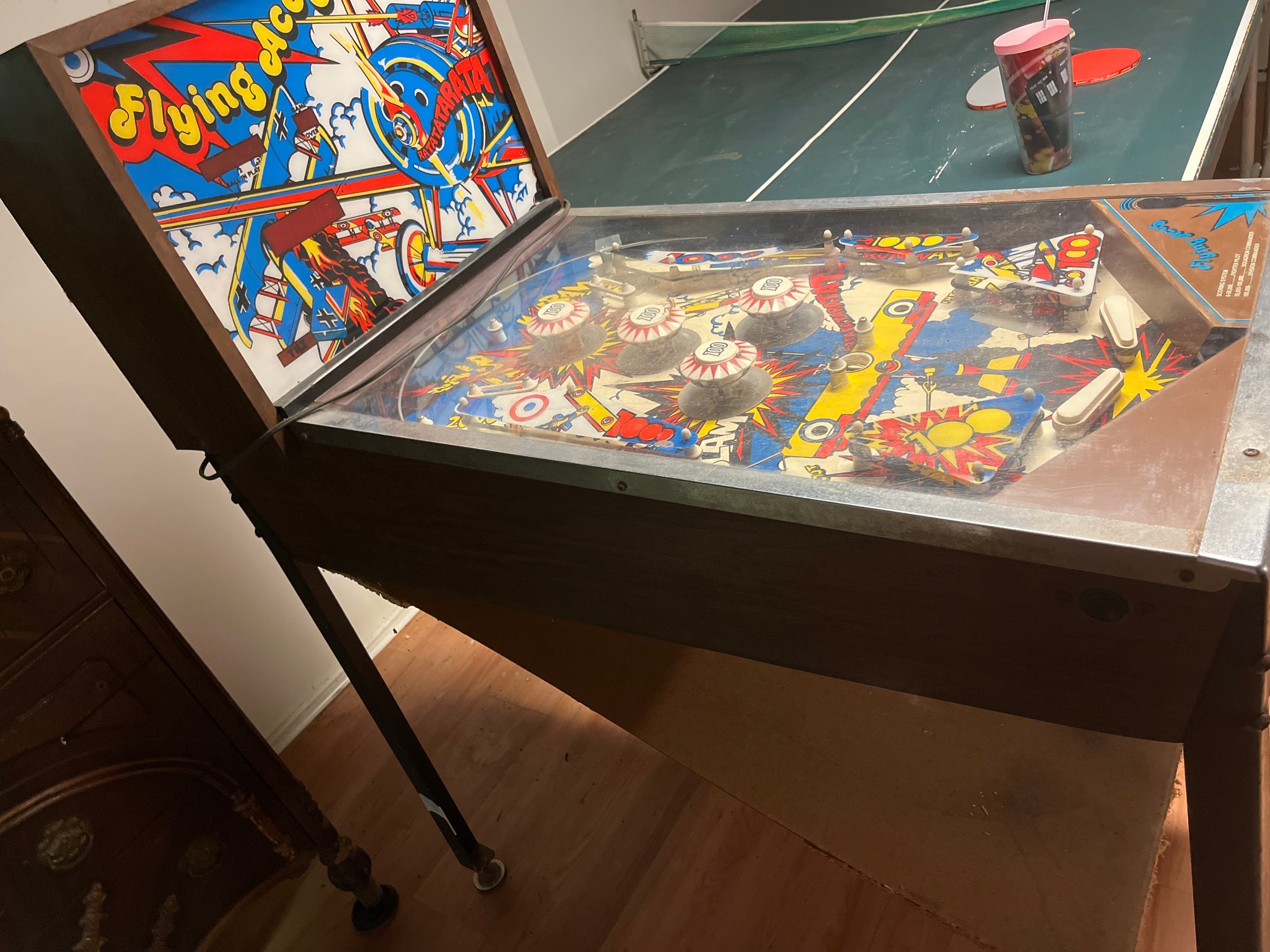 Not Working Vintage 1977 Flying Aces Pinball Machine As Pictured 15978