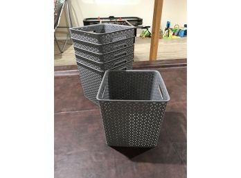 Lot Of 6 Plastic Storage Baskets With Handles Gray