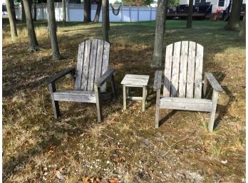 2 Wood Adirondack Chairs And Table