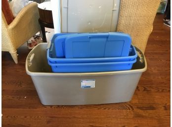 3 Storage Bins 50 Gallon And 2 34 Gallon