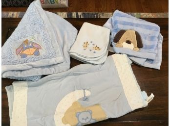 Lot Of 4 Blue Baby Blankets