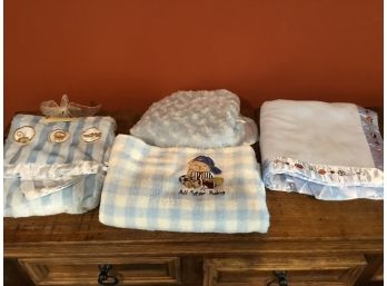 Lot Of 4 Blue Baby Blankets