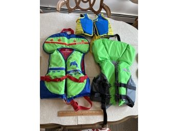 Lot Of 3 Childs Safety Swim Boating Vest Life Preservers Floatation Devices