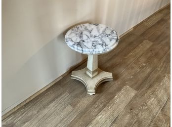 Vintage White And Black Marble Top Round Side Table With Wood Base