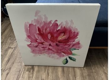 Pretty Large Pink Flower On Stretched  Canvas Art 24x24 Inch