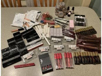Large Lot Of 124 Pcs. Cosmetics Make Up Closeout YBF Mally Mary Kay Ready To Wear Elizabeth Arden And More