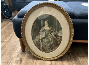 Vintage Madame De Pompadour Poster Print By Francois Boucher In Gold Oval Ornate Frame