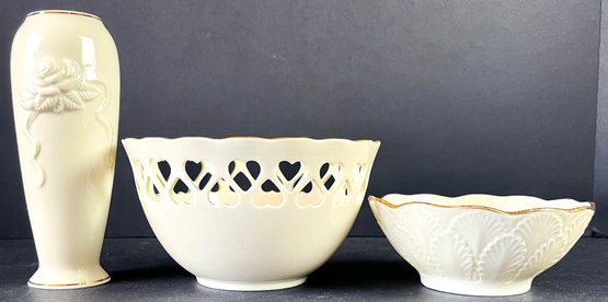 Vintage Lenox Gold Trimmed Porcelain Including Hearts Bowl, Greenfield Candy Dish &