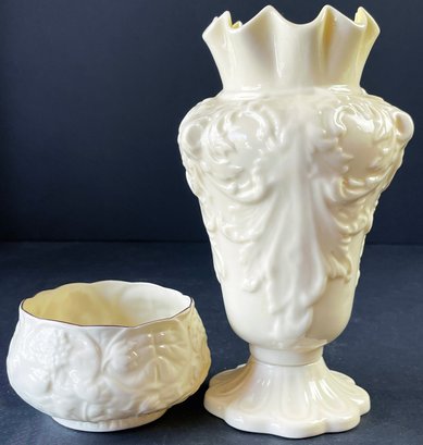 Belleek Irish Porcelain Vase & Lotus Open Sugar Bowl